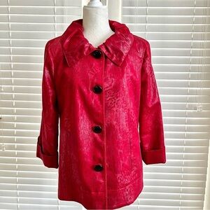 Vintage City Girl Nancy Bolen Sz Medium Dark Red Jagged Stripe Print Jacket Coat